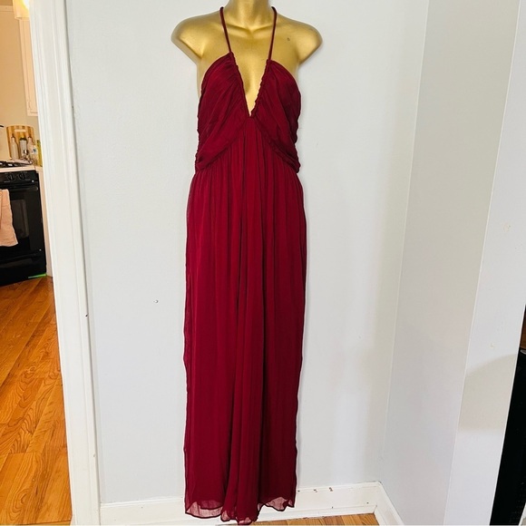 Zara Burgundy wine deep v flowy jumpsuit size XL - Picture 4 of 5